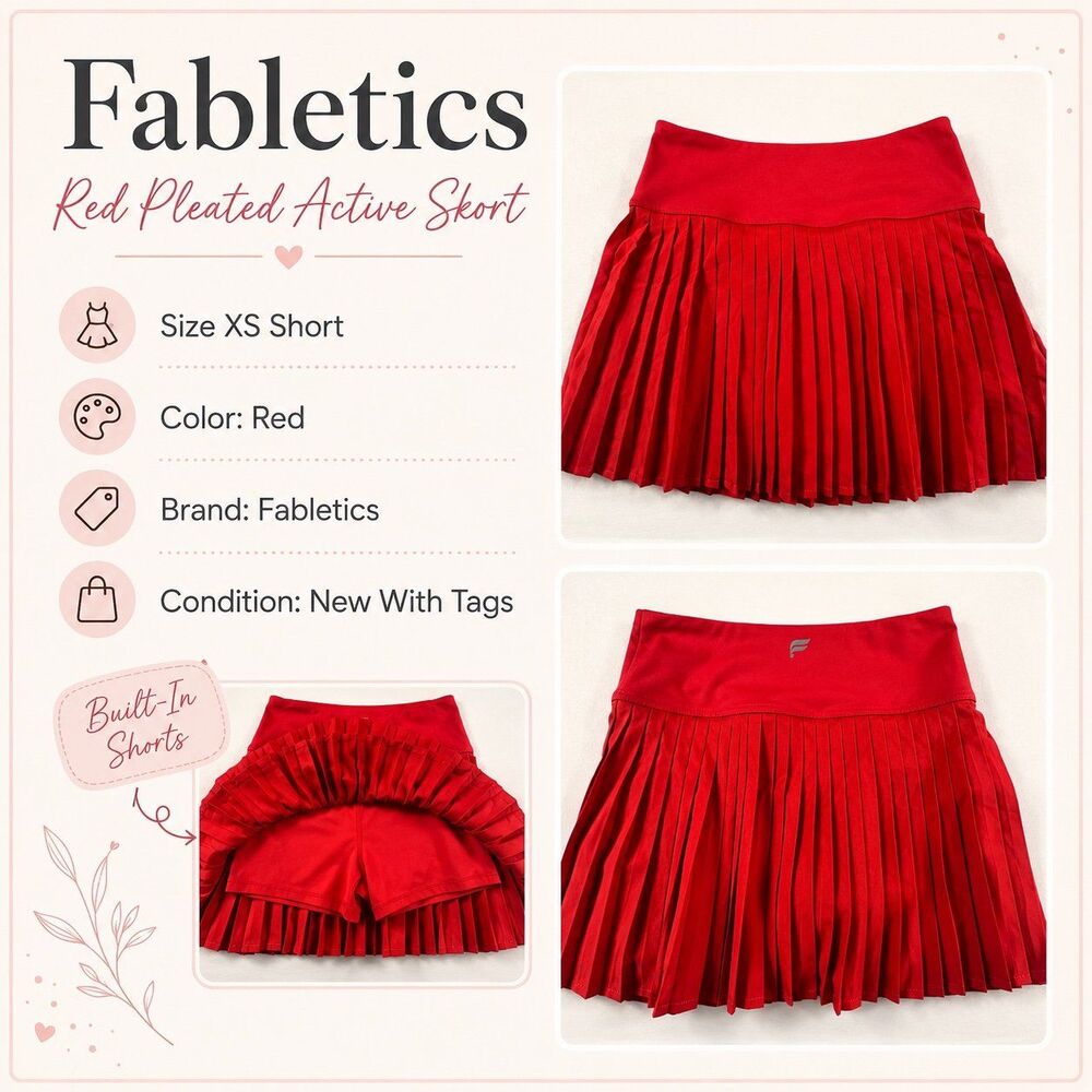 Fabletics Red Pleated Active Skort XS Short NWT Built-In Shorts
